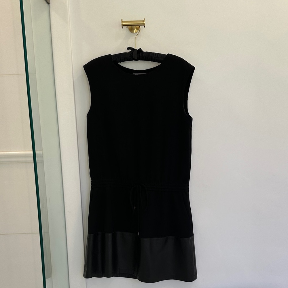 Vince Black Mini Dress with Leather Hem